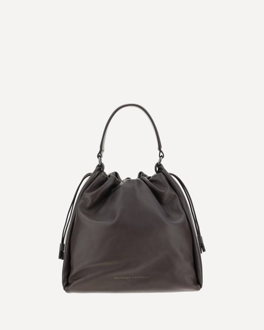 Brunello Cucinelli Black Leather Shoulder Bag