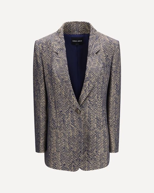 Giorgio Armani Gray Single-Breasted Jacket Cchevron Jacquard Viscose