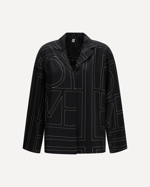 Totême Black Silk Shirt With All-Over Monogram