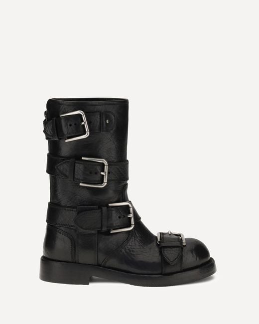 Dolce & Gabbana Black Buckled Leather Boots