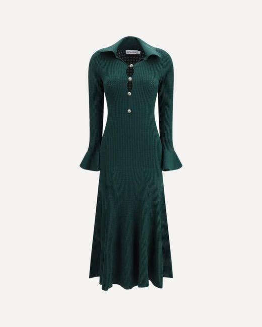 Self-Portrait Green Keyhole Knit Midi Dress