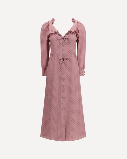 Alessandra Rich Pink Polka Dot Midi Dress With Ruffles