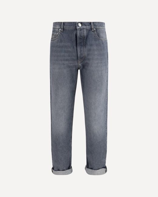 Brunello Cucinelli Blue Straight-Leg Turn-Up Jeans for men