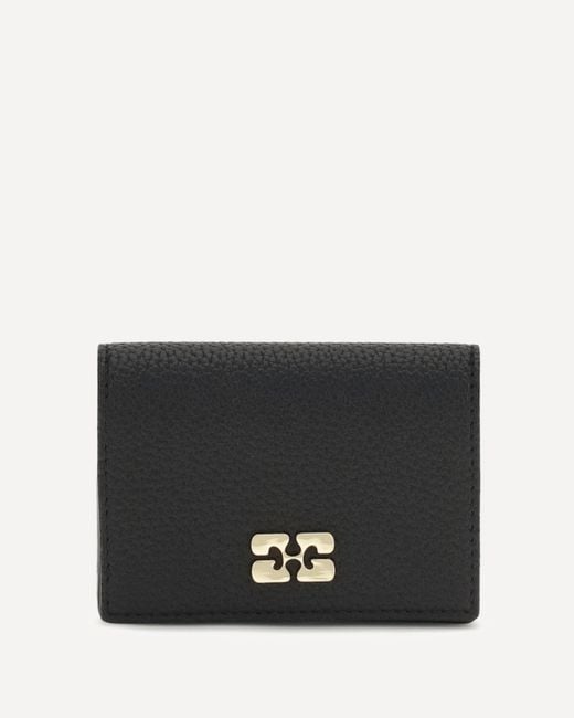 Ganni Black Bou Card Holder With Flap Grained