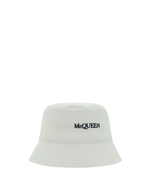 Alexander McQueen White Logo Bucket Hat for men