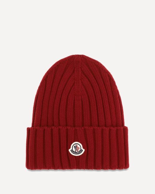 Moncler Red Wool Beanie With Logo