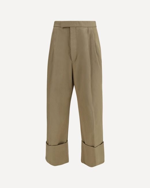 Thom Browne Natural Cotton Gabardine Pants With Double Pleats for men
