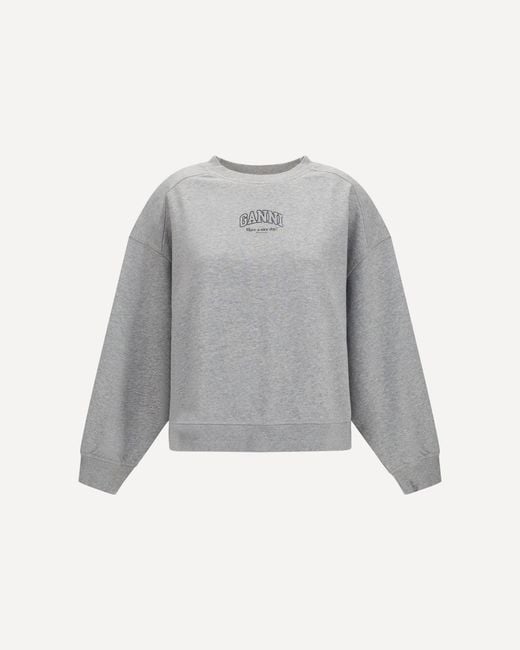 Ganni Gray Crewneck Sweatshirt With Logo