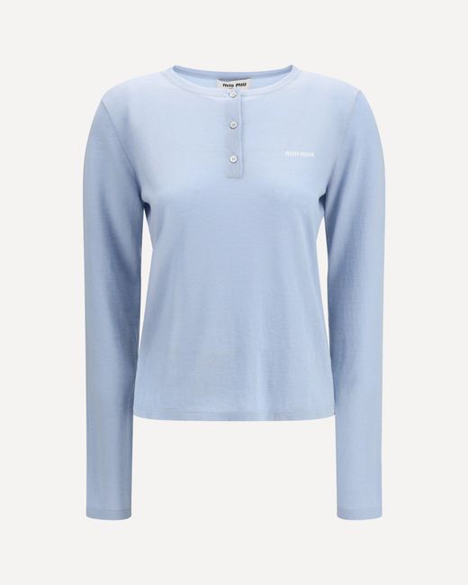 Miu Miu Blue Cashmere Henley T-Shirt