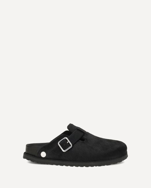 Birkenstock Black Pony Hair Boston Mules With Narrow Fit