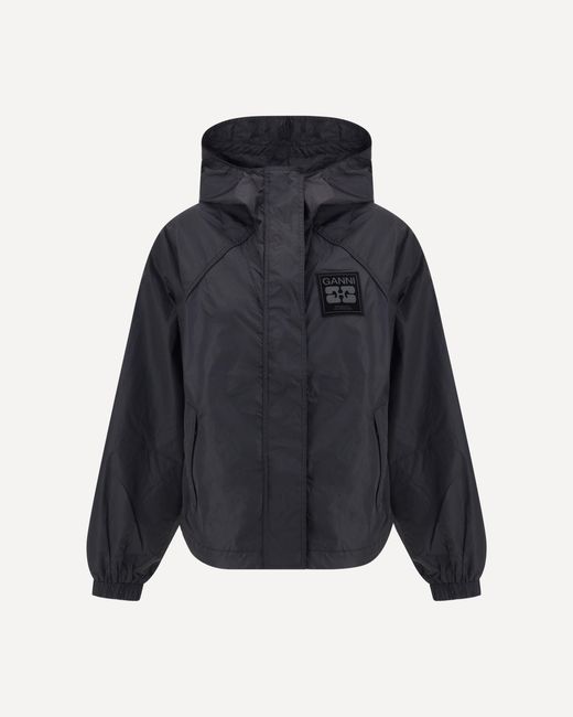 Ganni Blue Black Nylon Shell Jacket