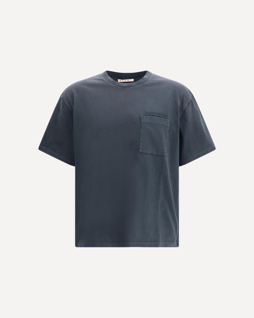 Marni Blue Cotton Jersey T-Shirt With Chest Pocket for men