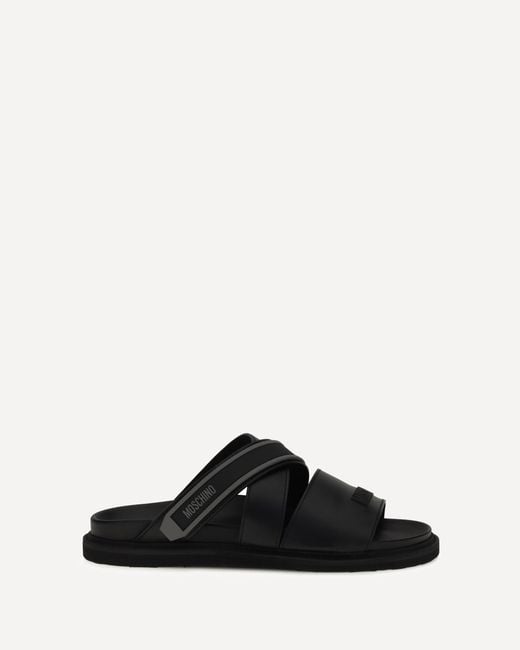 Moschino Black Flat Leather Sandals for men