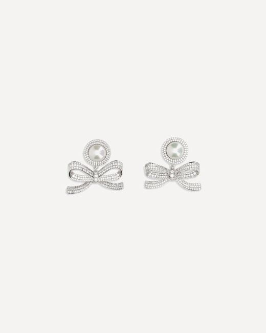 Self-Portrait White Pearl Bow Drop Earrings