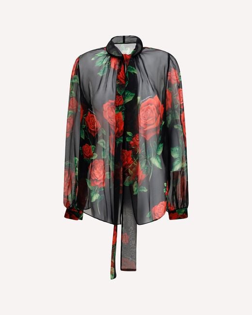 Dolce & Gabbana Red Rose Print Chiffon Blouse