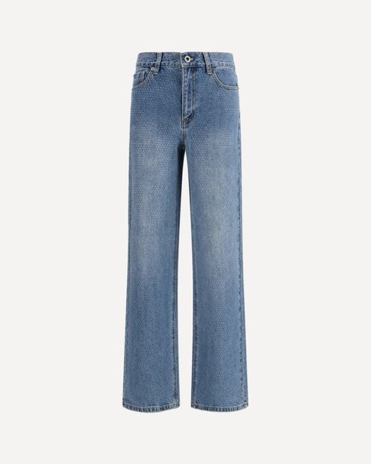 Self-Portrait Blue Straight-Leg Jeans With All-Over Rhinestones