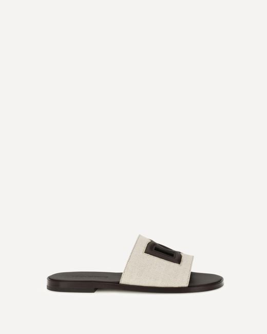 Dolce & Gabbana White Canvas Slide Sandals for men