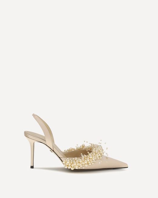 Mach & Mach White Slingback Pumps With Pearls