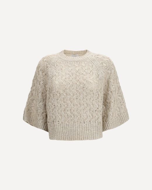 Brunello Cucinelli White Open-Knit Construction Sweater