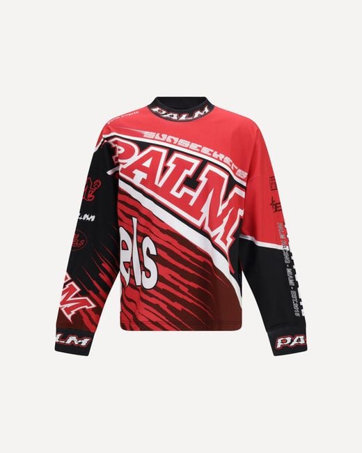 Palm Angels Red Racing Long-Sleeved T-Shirt for men