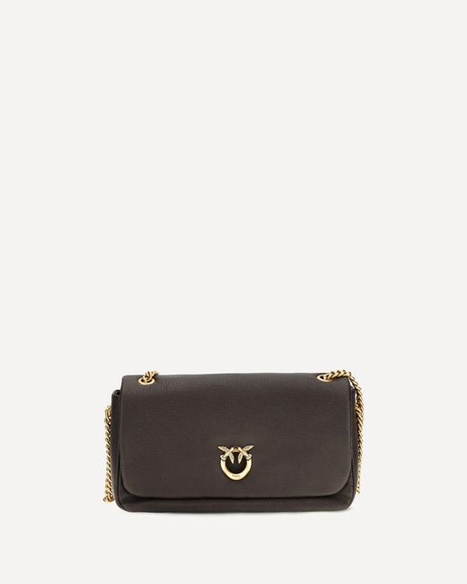 Pinko Brown Love Birds Click Soft Horizontal Leather Shoulder Bag