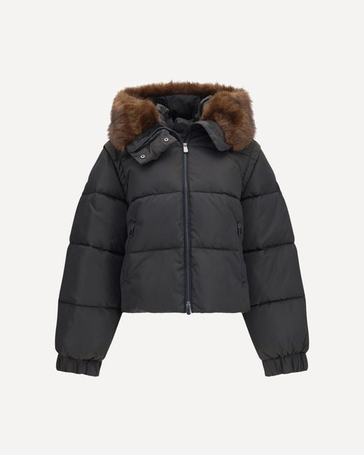 Pinko Black Godetia Padded Down Jacket With Faux Fur