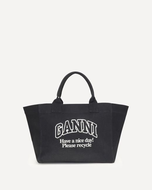 Ganni Black Xxl Canvas Tote Bag