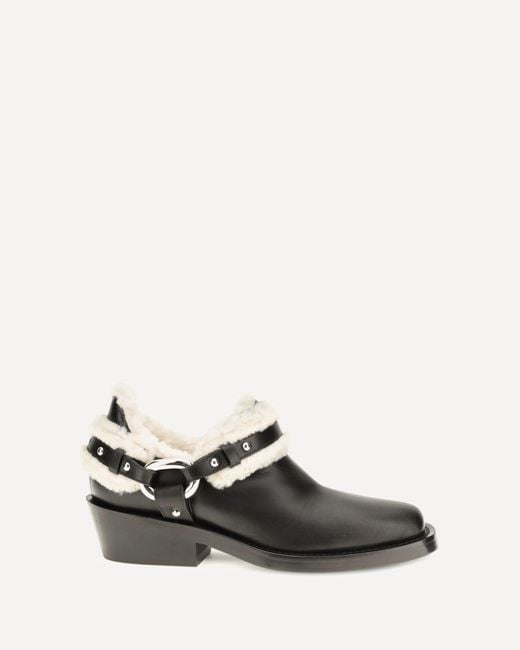 Rabanne White Shearling Trim Biker Ankle Boots