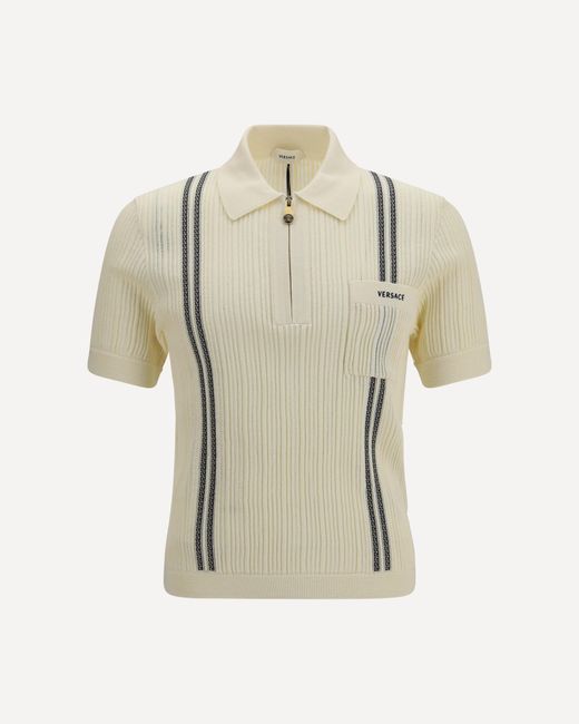 Versace Natural Jacquard Cotton Knit Polo for men