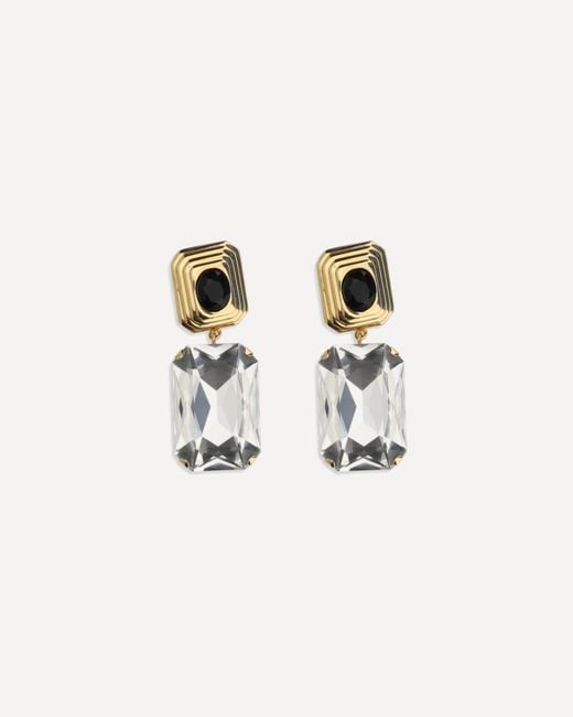 Alessandra Rich White Clip-On Earrings With Crystal Drop