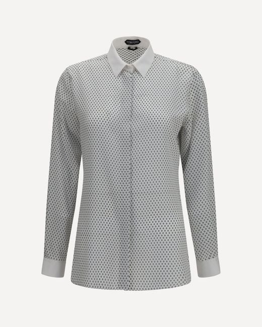 Tom Ford Gray Diamond Print Silk Crêpe De Chine Shirt