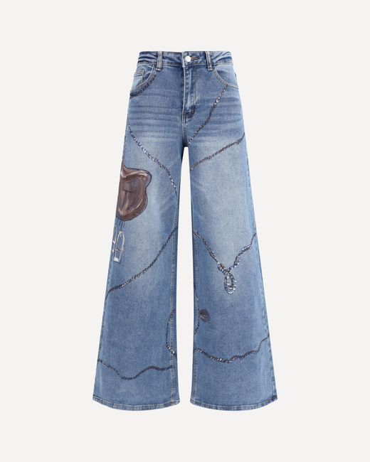 Ella Blue Palazzo Long Painted Jeans