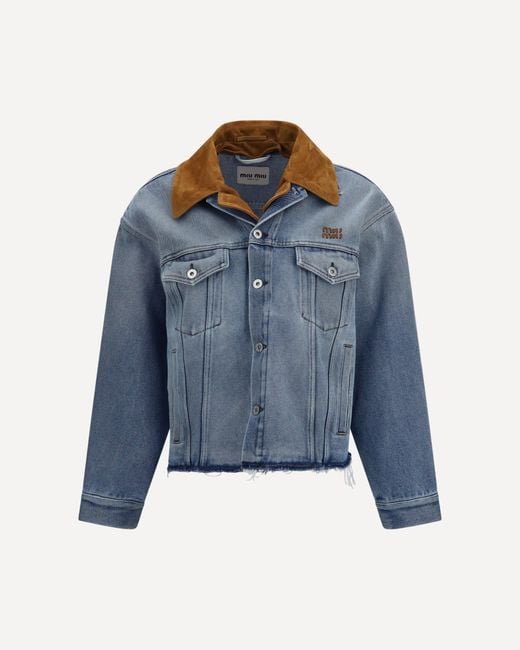 Miu Miu Blue Washed Denim And Suede Jacket