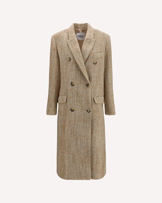 Isabel Marant Natural Pilda Herringbone Wool-Blend Coat