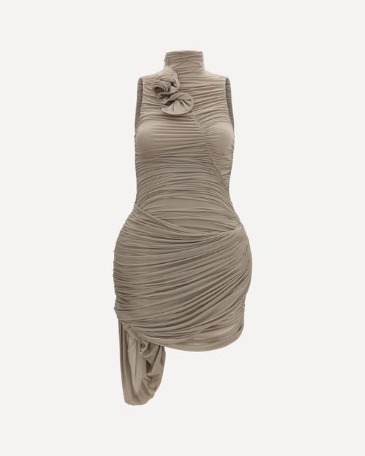 Magda Butrym Natural Draped High-Neck Dress