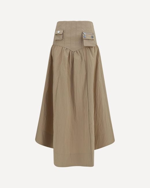 Ganni Natural Corset-Detail And Ruched Midi Skirt