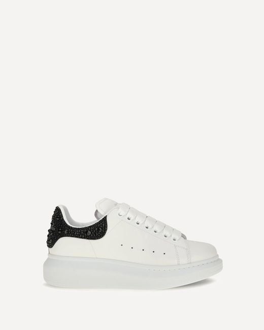 McQueen White Oversized Sneakers With Suede Heel And Crystal Details