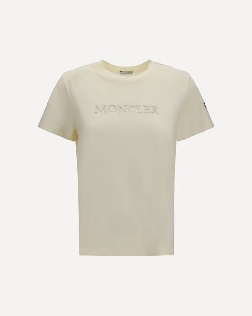 Moncler Natural Cotton T-Shirt With A Tone On Tone Embroidered Logo