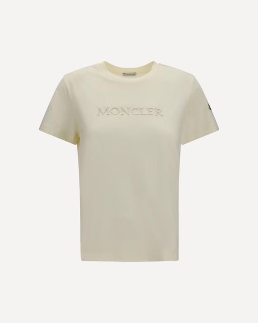 Moncler Natural Cotton T-Shirt With A Tone On Tone Embroidered Logo