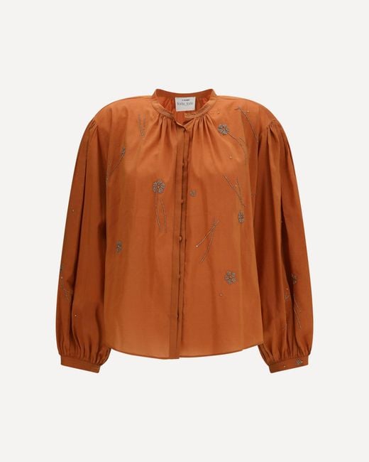 Forte_forte Brown Forte_Forte Fleurs D'Orient Embroidered Voile Bohemian Shirt
