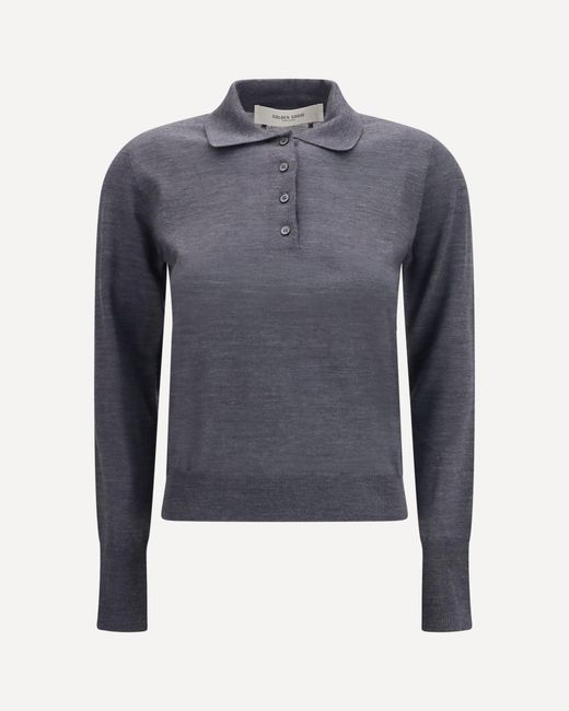 Golden Goose Deluxe Brand Blue Long Sleeve Merino Wool Polo