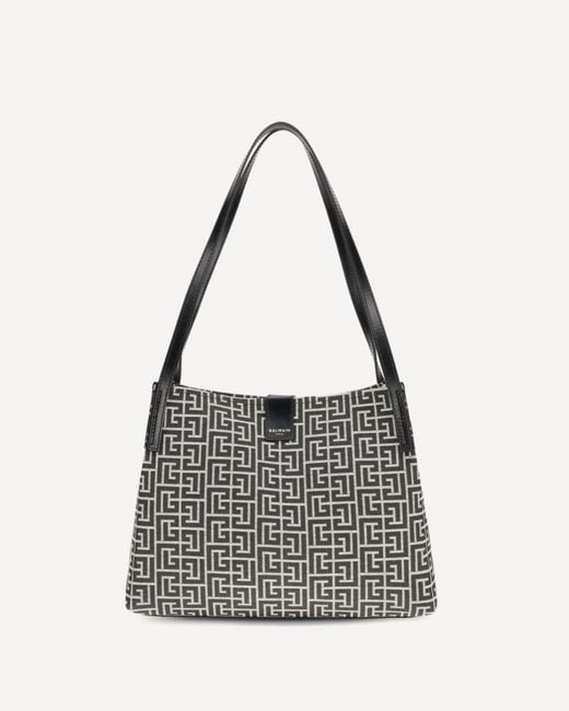 Balmain White Jacquard And Leather Tote Bag