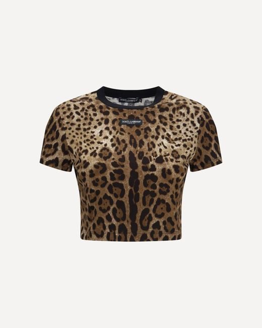 Dolce & Gabbana Natural Leopard-Print Cropped T-Shirt