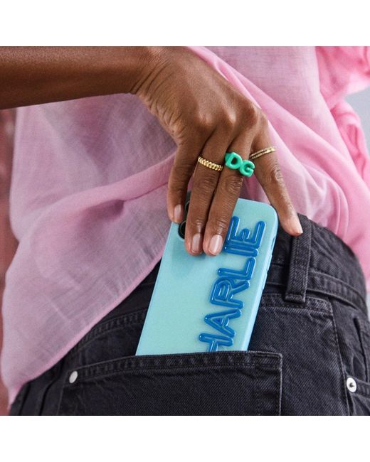 BaubleBar Green Block Enamel Custom Initial Ring