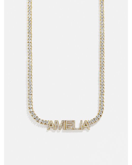 BaubleBar White Billie 18k Gold Tennis Custom Nameplate Necklace