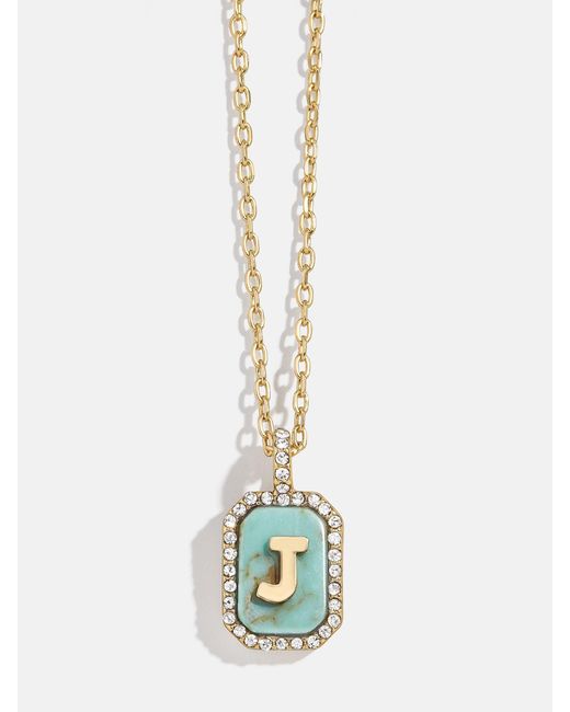 BaubleBar White Gold & Turquoise Initial Necklace