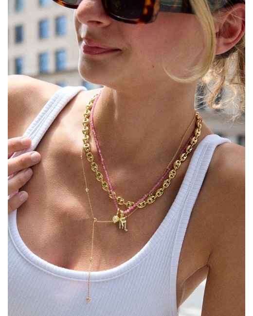 BaubleBar Pink Semi-precious Cluster Charm Necklace Chain