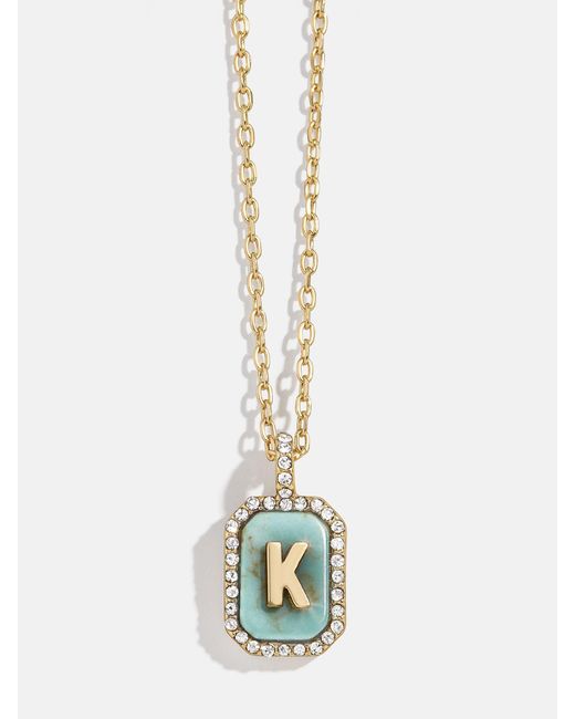 BaubleBar White Gold & Turquoise Initial Necklace