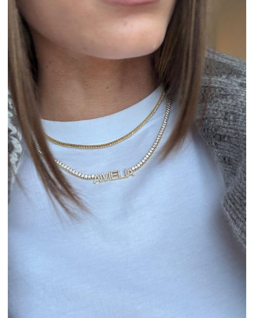 BaubleBar White Billie 18k Gold Tennis Custom Nameplate Necklace