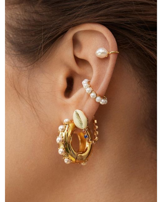 BaubleBar Aleah Pearl Ear Cuff Set in Metallic Lyst